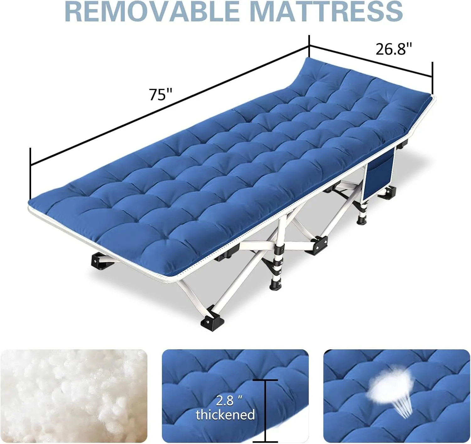 2 Pack Camping Cot with Comfortable Mattress Blue and Purple Cots for Sleeping Camping Bed Folding Cot Guest Bed Easy to Setup Sturdy with Carry Bag for Outdoor Indoor