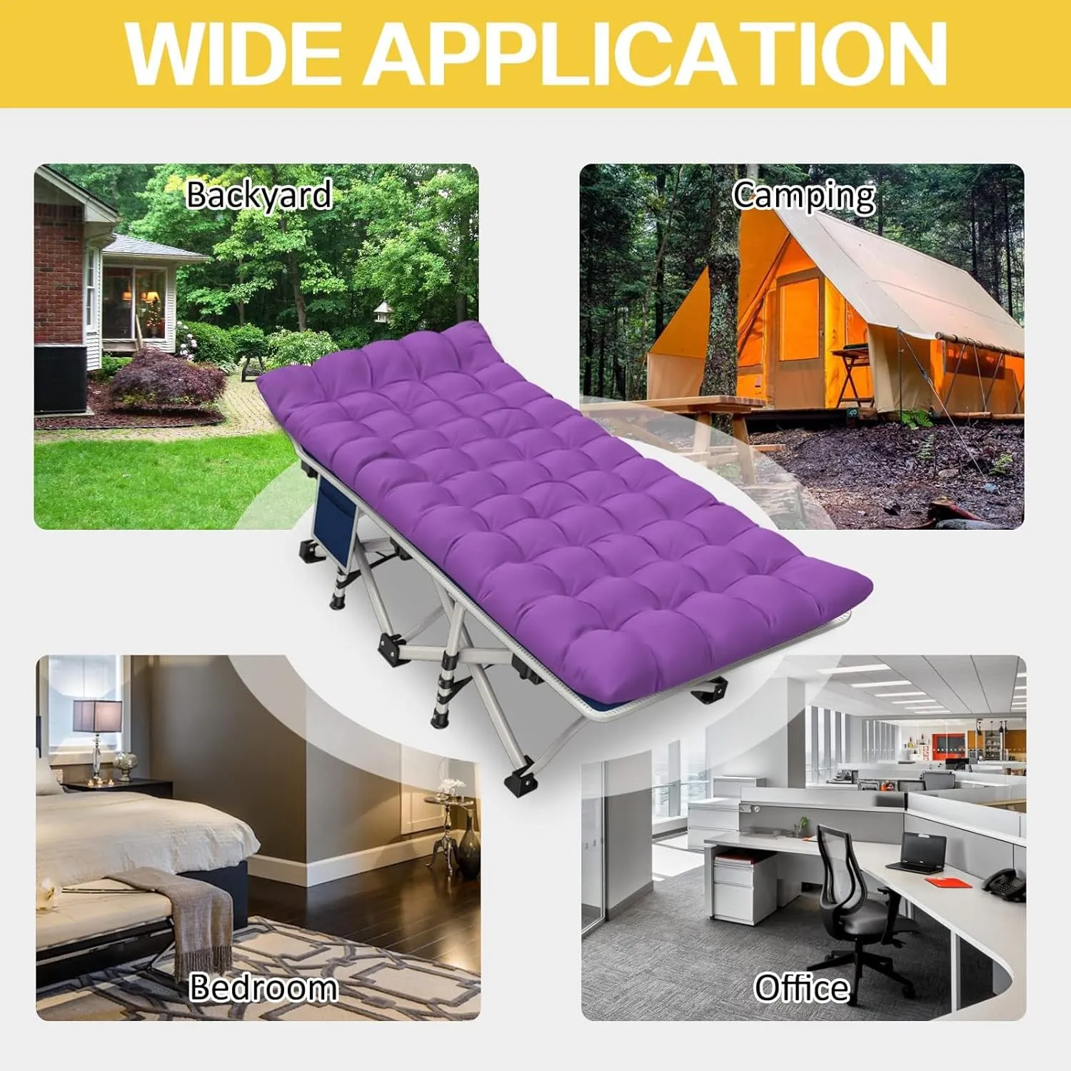 2 Pack Camping Cot with Comfortable Mattress Blue and Purple Cots for Sleeping Camping Bed Folding Cot Guest Bed Easy to Setup Sturdy with Carry Bag for Outdoor Indoor