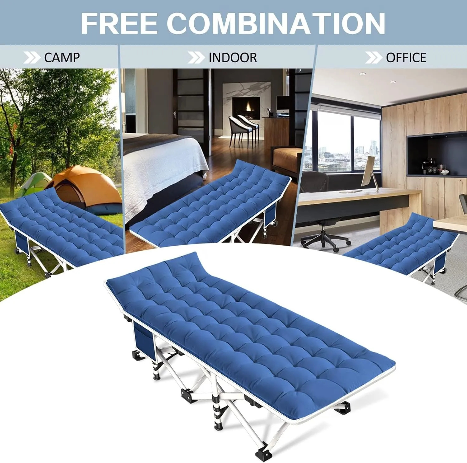 2 Pack Camping Cot with Comfortable Mattress Blue and Purple Cots for Sleeping Camping Bed Folding Cot Guest Bed Easy to Setup Sturdy with Carry Bag for Outdoor Indoor