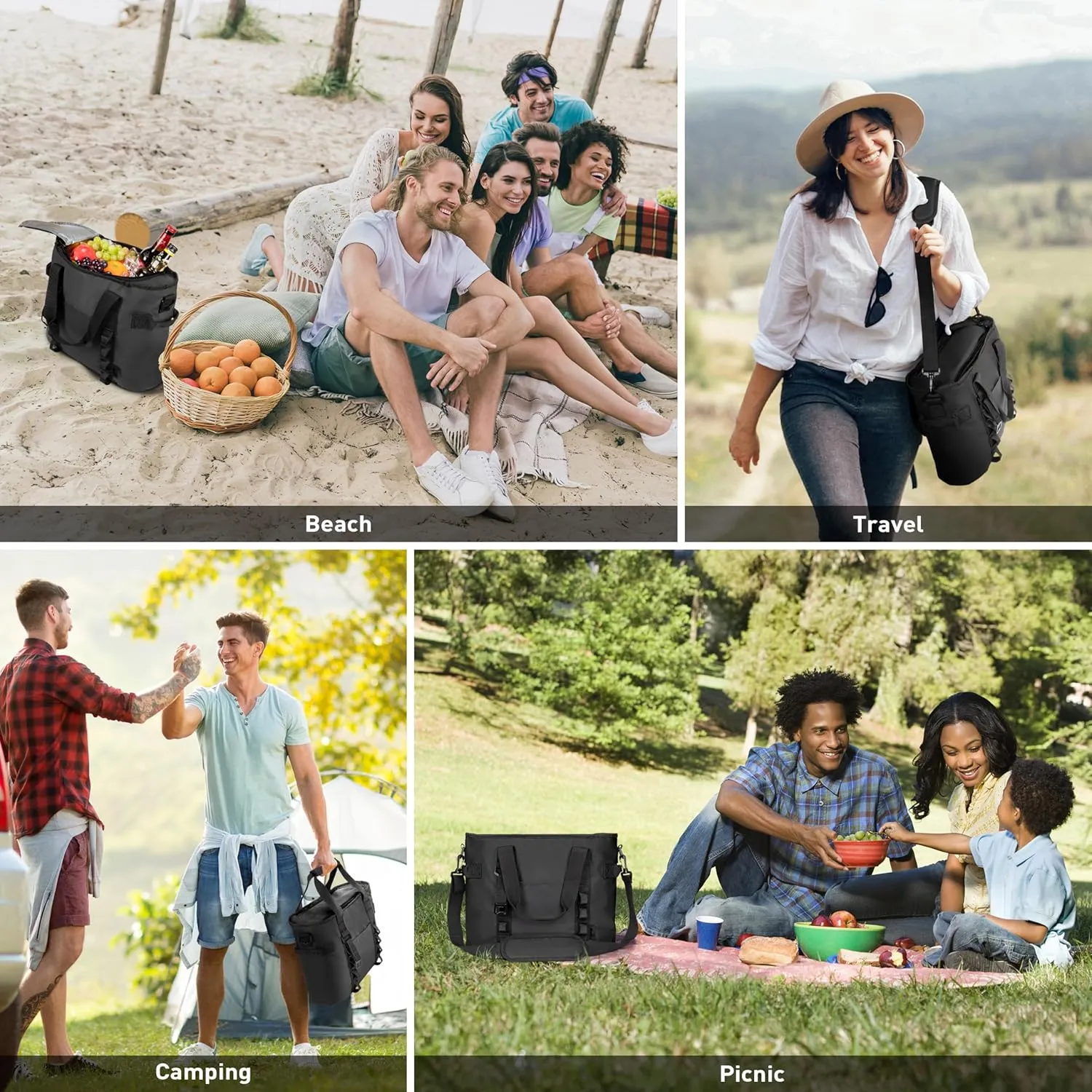 20 Cans Insulated Cooler Bag, Collapsible Leakproof Outdoor Portable Cooler with Zippered, Reusable Portable Grocery Cooler Bags for Travel, Picnic, Camping, Kayaking