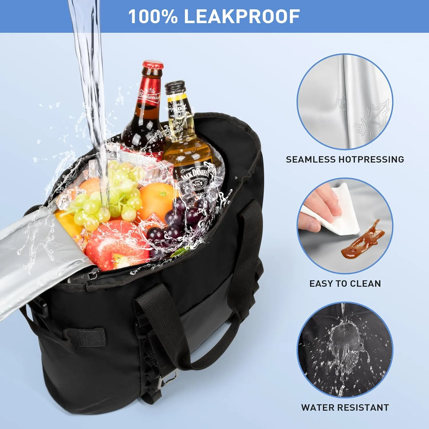 20 Cans Insulated Cooler Bag, Collapsible Leakproof Outdoor Portable Cooler with Zippered, Reusable Portable Grocery Cooler Bags for Travel, Picnic, Camping, Kayaking