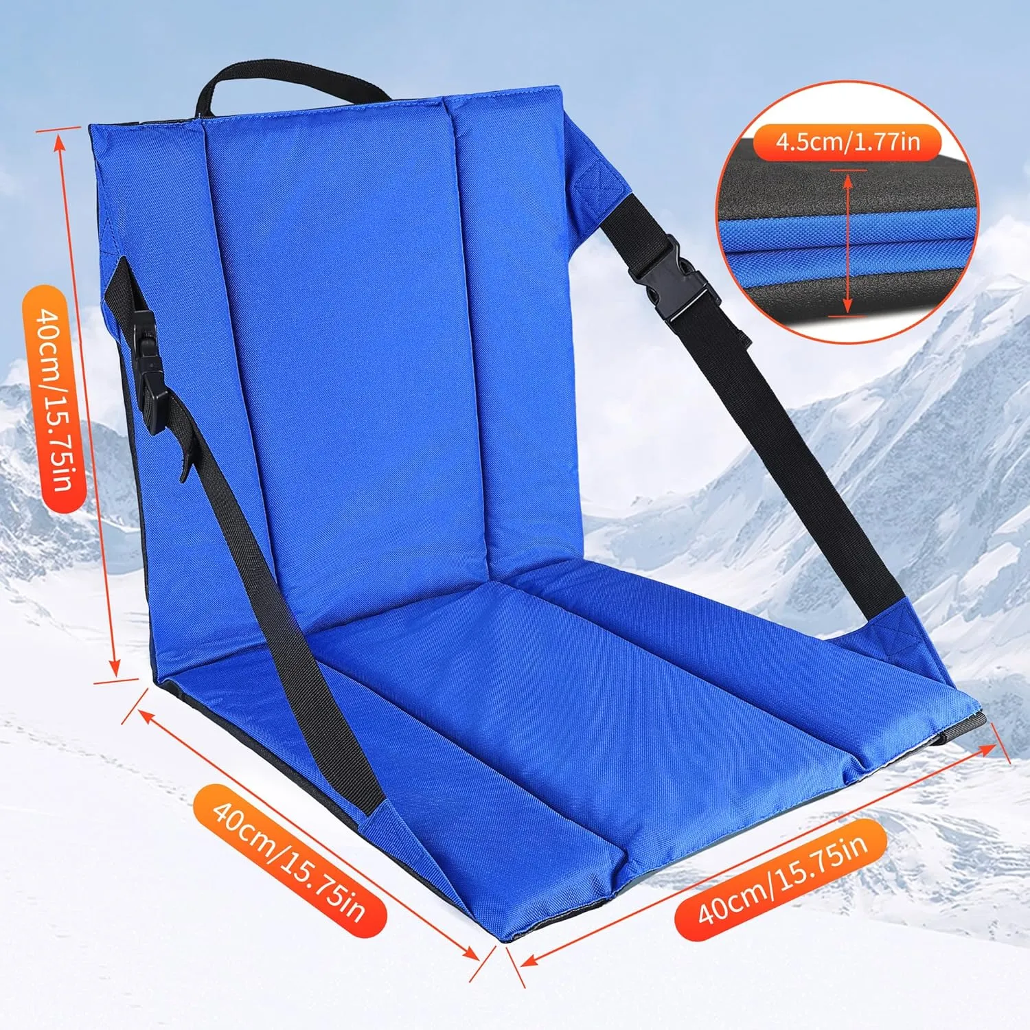 2PCS Portable Stadium Seat Cushion for Bleachers,Folding Lightweight Seat with Backrest,Adjustable Straps,Ideal for Camping,Hiking,Sports Events,Outdoor Concerts