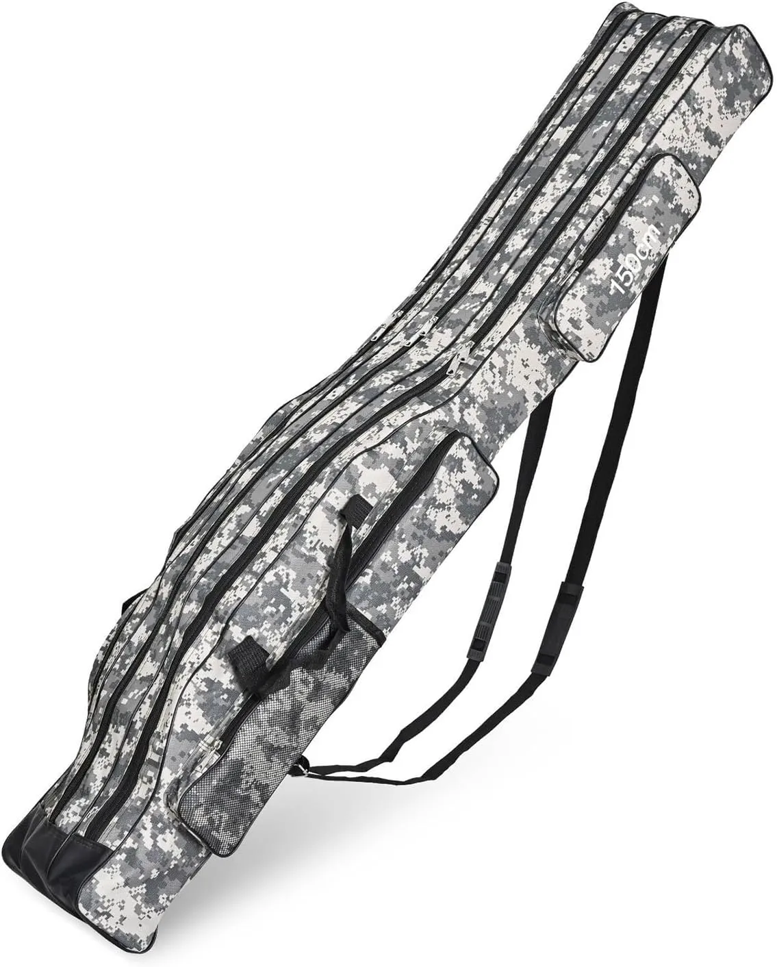 3 Layers Fishing Pole Bag,Portable 3 Layers Oxford Folding Rod Carry Case,Fishing Reel Tackle Storage Bag Case