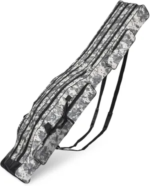 3 Layers Fishing Pole Bag,Portable 3 Layers Oxford Folding Rod Carry Case,Fishing Reel Tackle Storage Bag Case