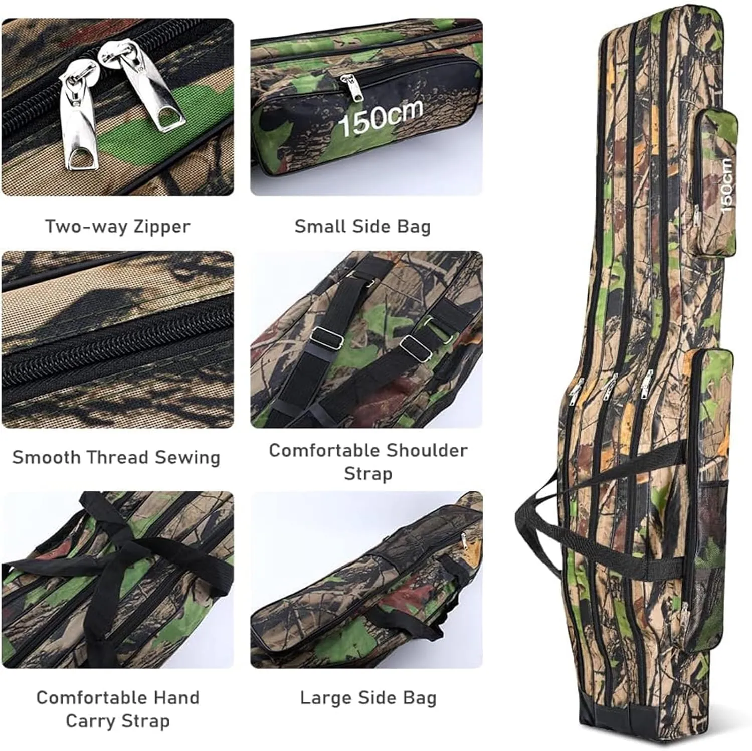 3 Layers Fishing Pole Bag,Portable 3 Layers Oxford Folding Rod Carry Case,Fishing Reel Tackle Storage Bag Case