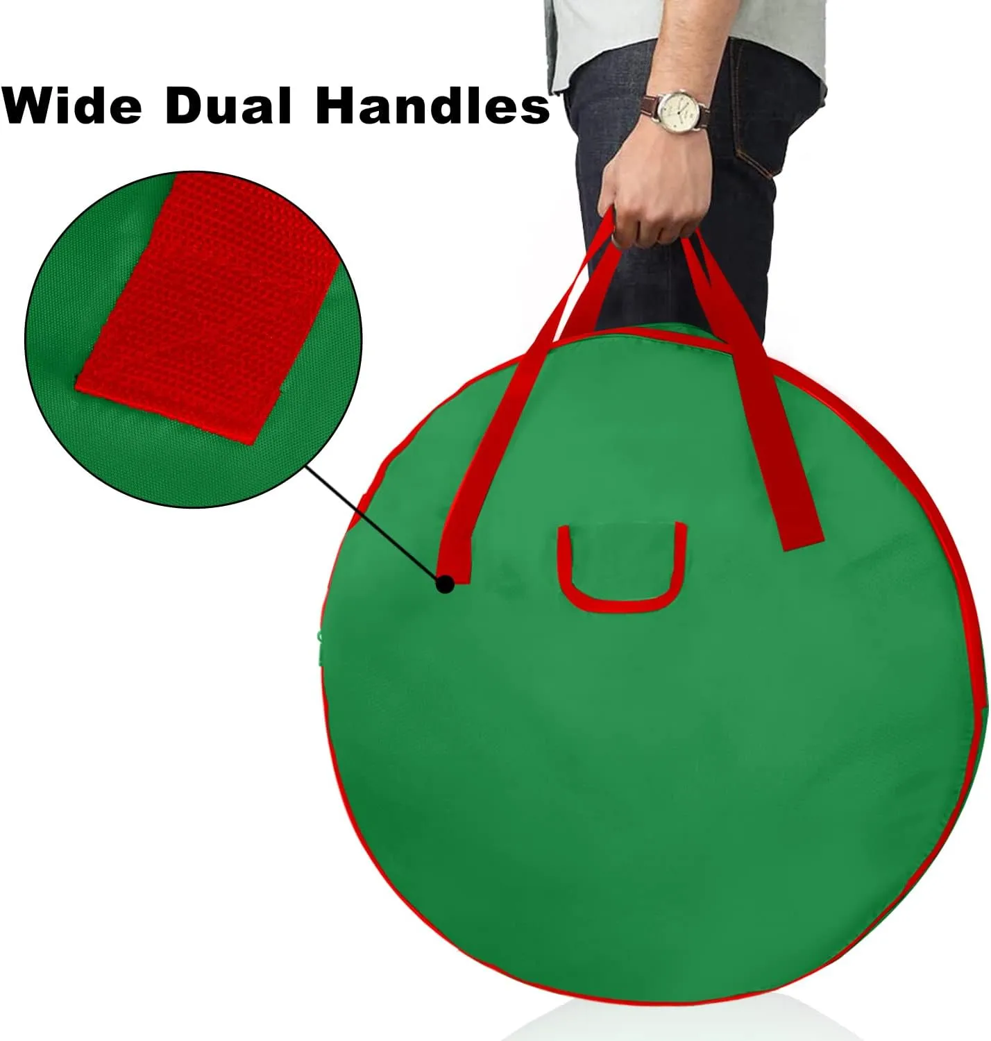 30" Christmas Wreath Storage Container Bag - Christmas Large Garland Ornament Wreath Container - Reinforced Wide Heavy Duty Handle and Double Sleek Zipper - Protect Your Party Decorations - Green
