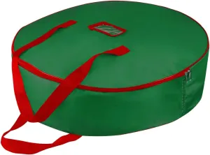 30" Christmas Wreath Storage Container Bag - Christmas Large Garland Ornament Wreath Container - Reinforced Wide Heavy Duty Handle and Double Sleek Zipper - Protect Your Party Decorations - Green