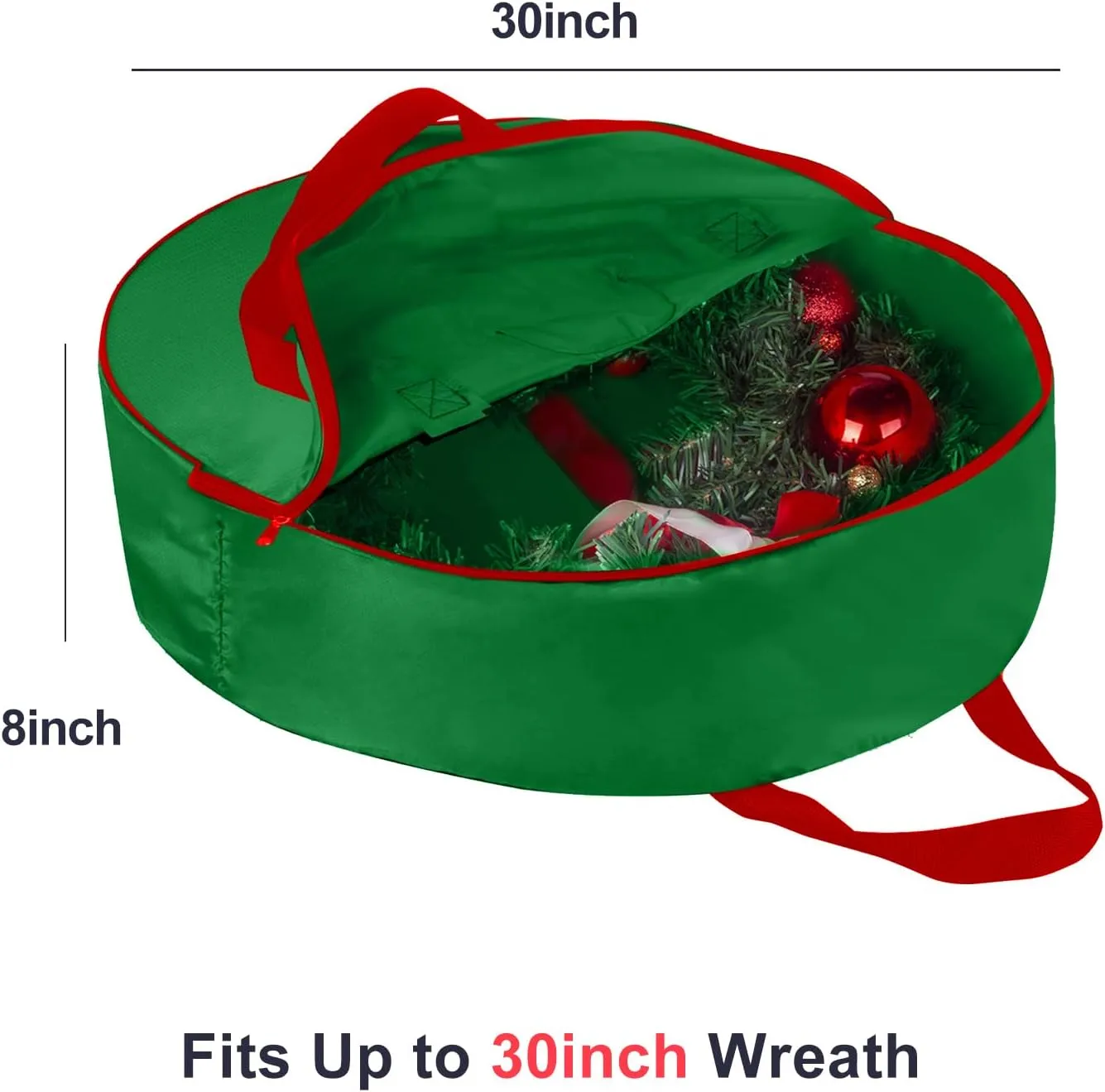 30" Christmas Wreath Storage Container Bag - Christmas Large Garland Ornament Wreath Container - Reinforced Wide Heavy Duty Handle and Double Sleek Zipper - Protect Your Party Decorations - Green