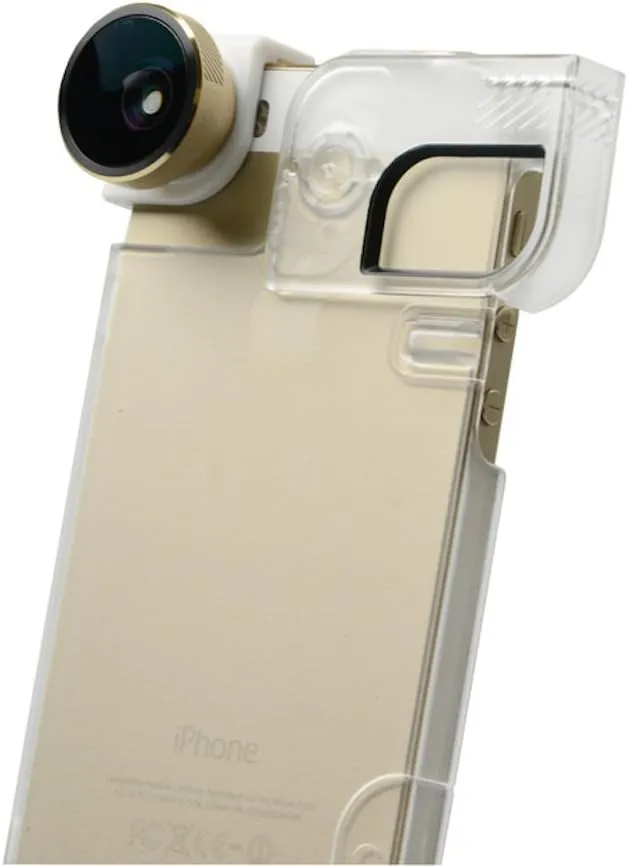 4-In-1 Lens and Quick-Flip Case for and Pro-Photo Adapter - iPhone 5/5s - Retail Packaging - Gold Lens/Clear Case