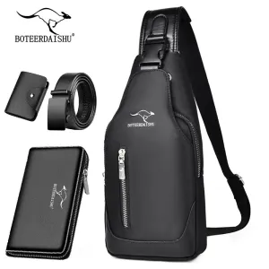 4PCs Chest Bag   Belt   Long Wallet   Coin Purse Men's Combo Set