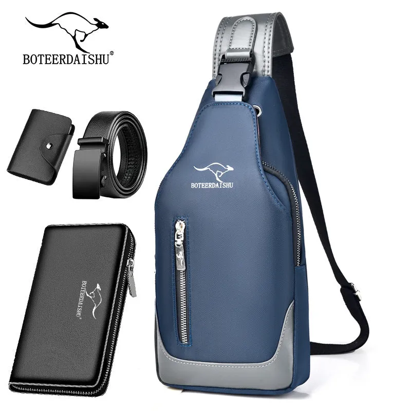 4PCs Chest Bag   Belt   Long Wallet   Coin Purse Men's Combo Set