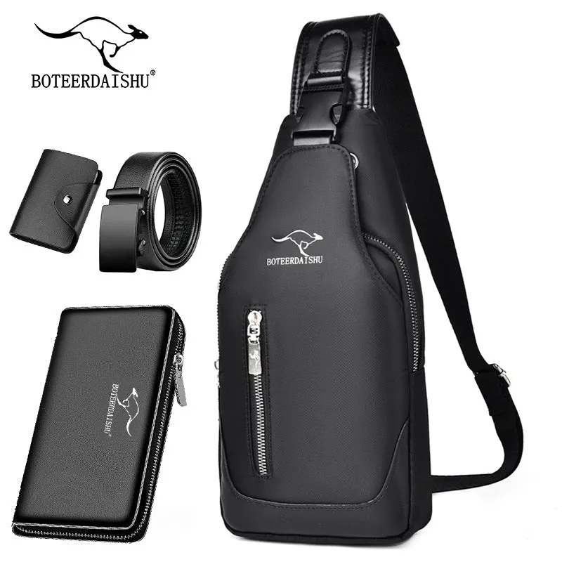 4PCs Chest Bag   Belt   Long Wallet   Coin Purse Men's Combo Set