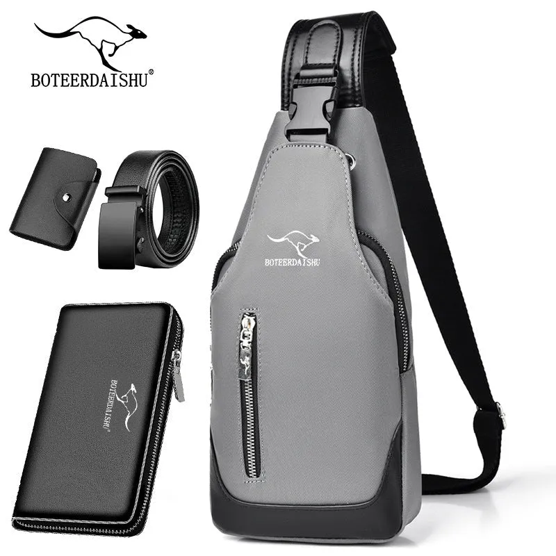 4PCs Chest Bag   Belt   Long Wallet   Coin Purse Men's Combo Set