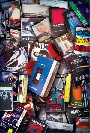 80s Cassette Music Hits 1000-Piece Jigsaw Puzzle, Brain Teaser for Kids and Adults | 28 x 20 Inches