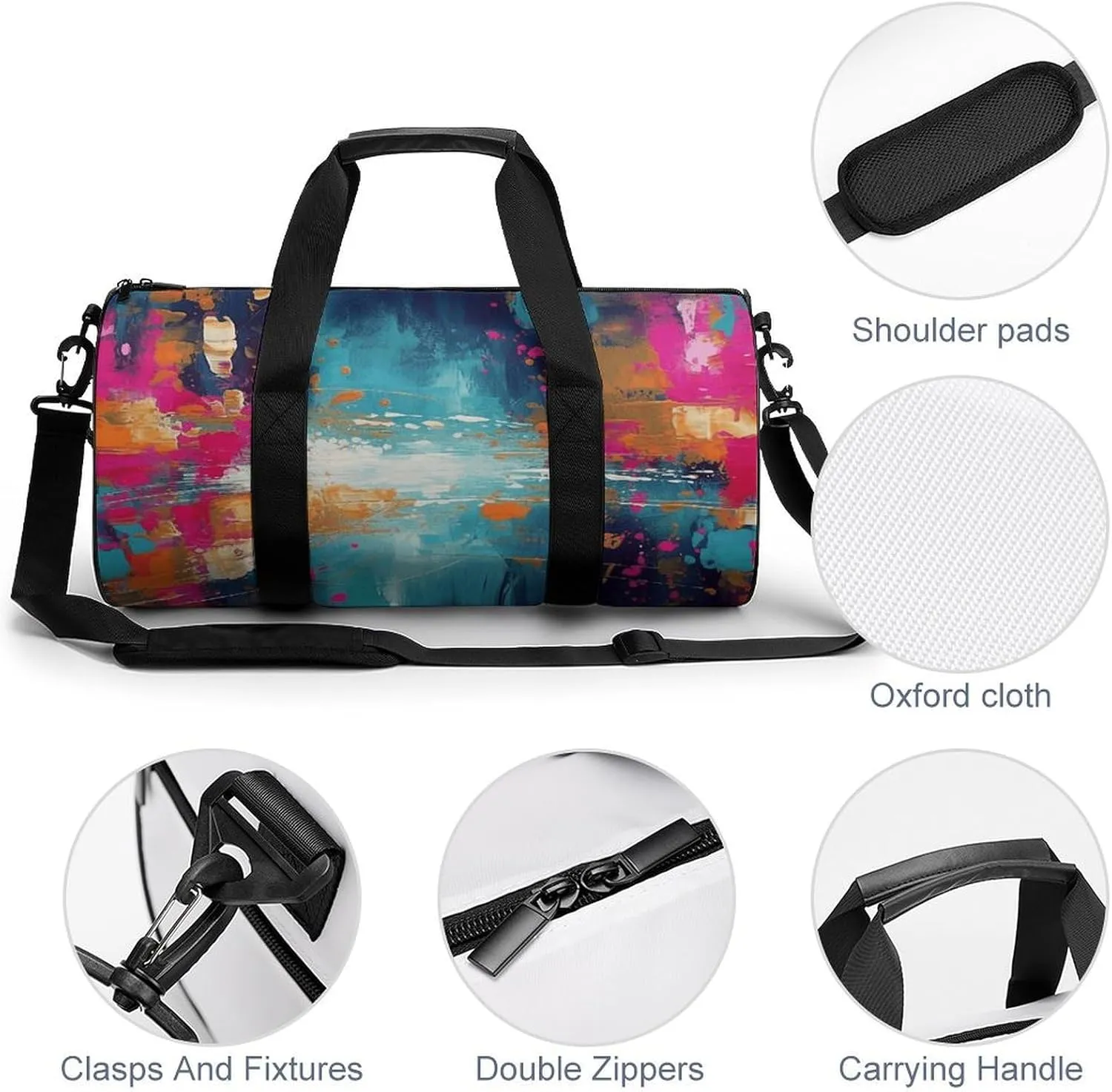 Abstract Oil Painting Gym Bag Small Travel Duffle Bag with Compartment Carry On Weekender Bag for Women Men