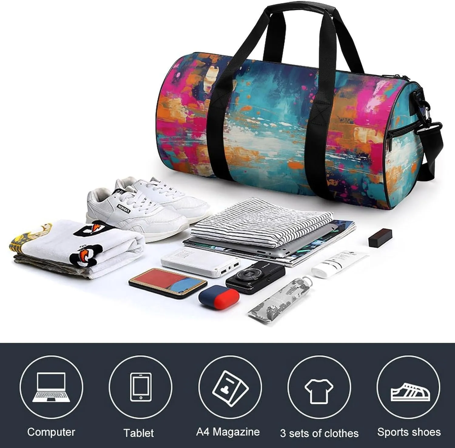 Abstract Oil Painting Gym Bag Small Travel Duffle Bag with Compartment Carry On Weekender Bag for Women Men