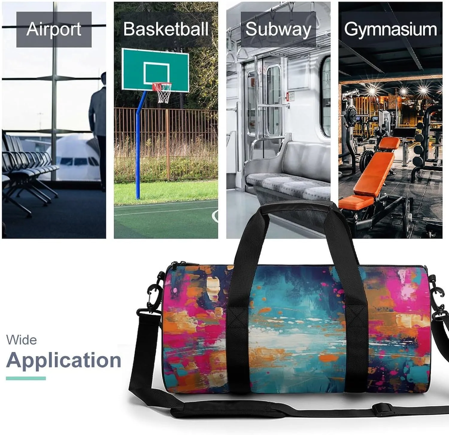 Abstract Oil Painting Gym Bag Small Travel Duffle Bag with Compartment Carry On Weekender Bag for Women Men