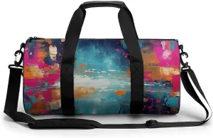 Abstract Oil Painting Gym Bag Small Travel Duffle Bag with Compartment Carry On Weekender Bag for Women Men