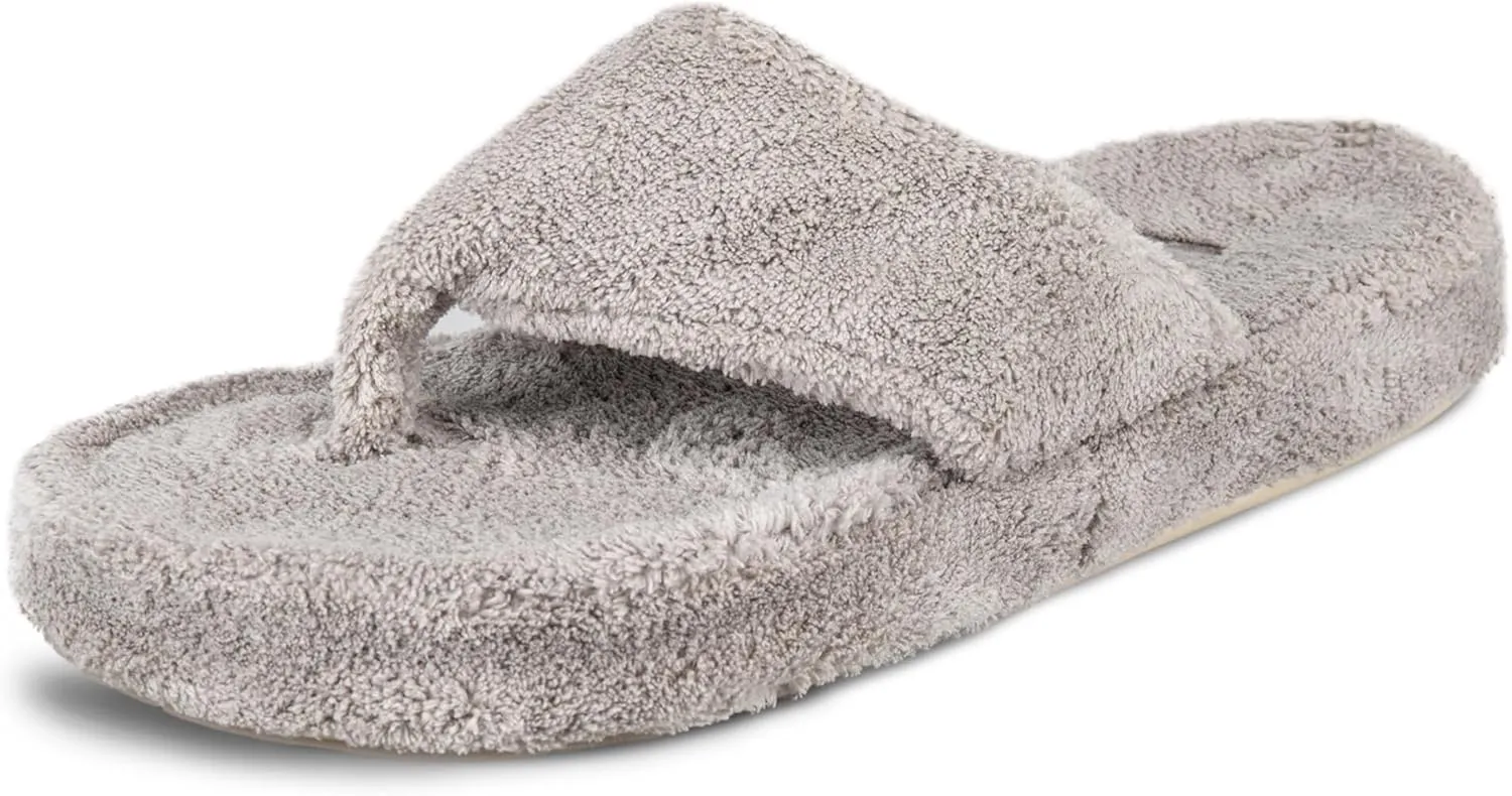 Acorn Women's Spa Thong Slippers with Cloud Contour Comfort - Arch Support and Plush Fluffy Terry Lining, Perfect for Beach, Camping, Poolside, or Bathroom Wear