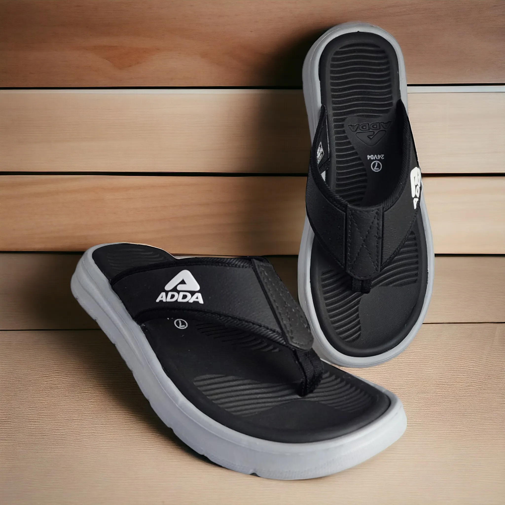 ADDA HELLO02 BLACK/GREY Men's Slipper/Chapple/Flip flop