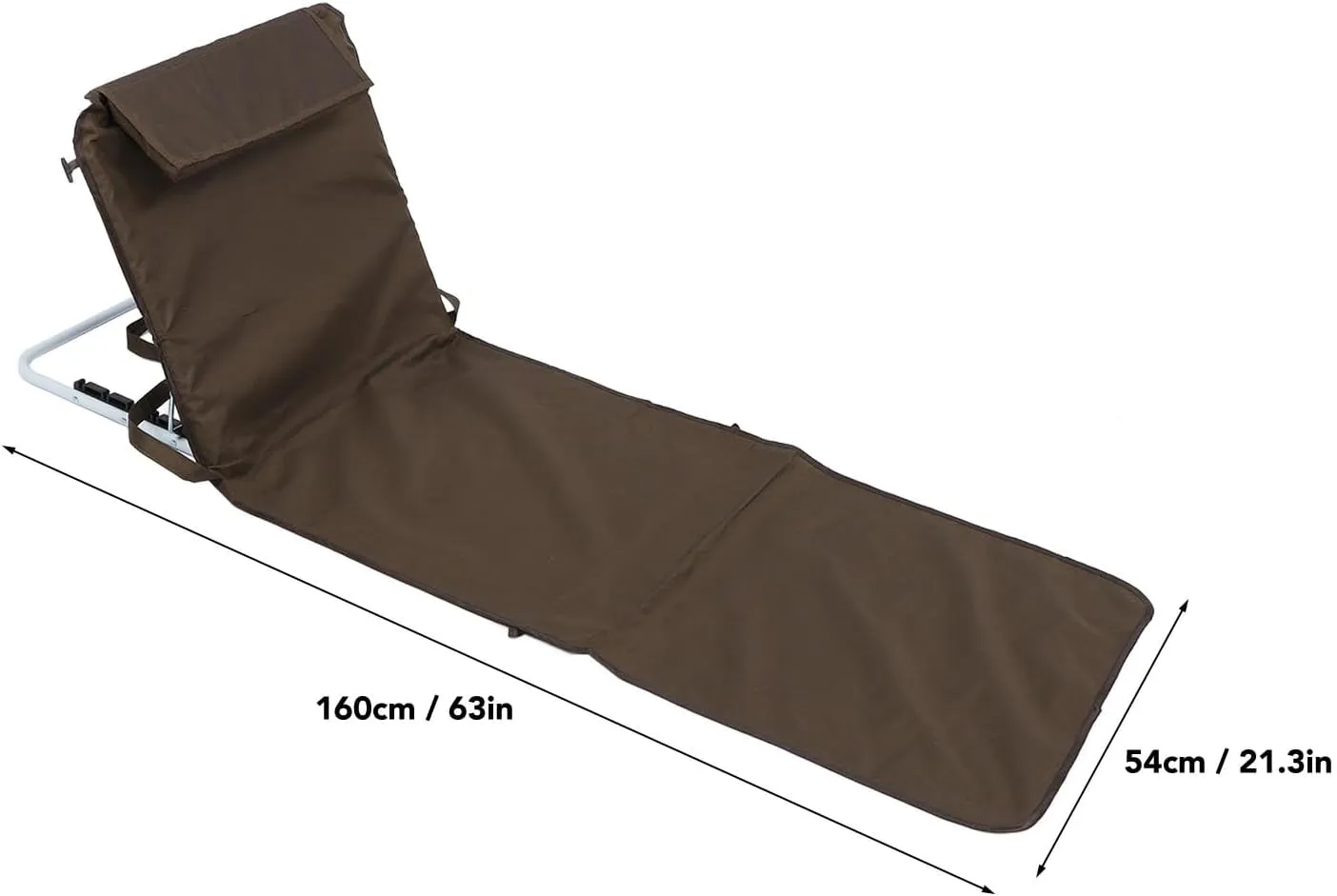 Adjustable Beach Lounge Chair, Foldable Portable Outdoor Reclining Beach Chair, 150kg Capacity, for Swimming Pool, Beach, Campground (Coffee)