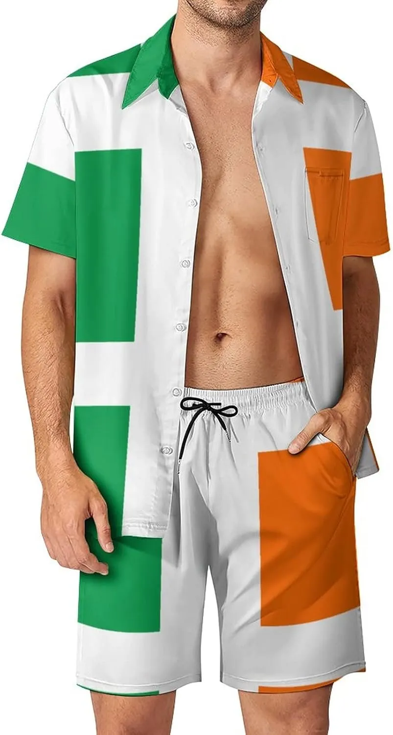 Adugen Origei Ireland Flag Casual Beach Suit Summer Beach Shorts 80s 90s Men's Swim Trunks Printed Beach Shorts 3XL