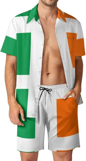 Adugen Origei Ireland Flag Casual Beach Suit Summer Beach Shorts 80s 90s Men's Swim Trunks Printed Beach Shorts 3XL