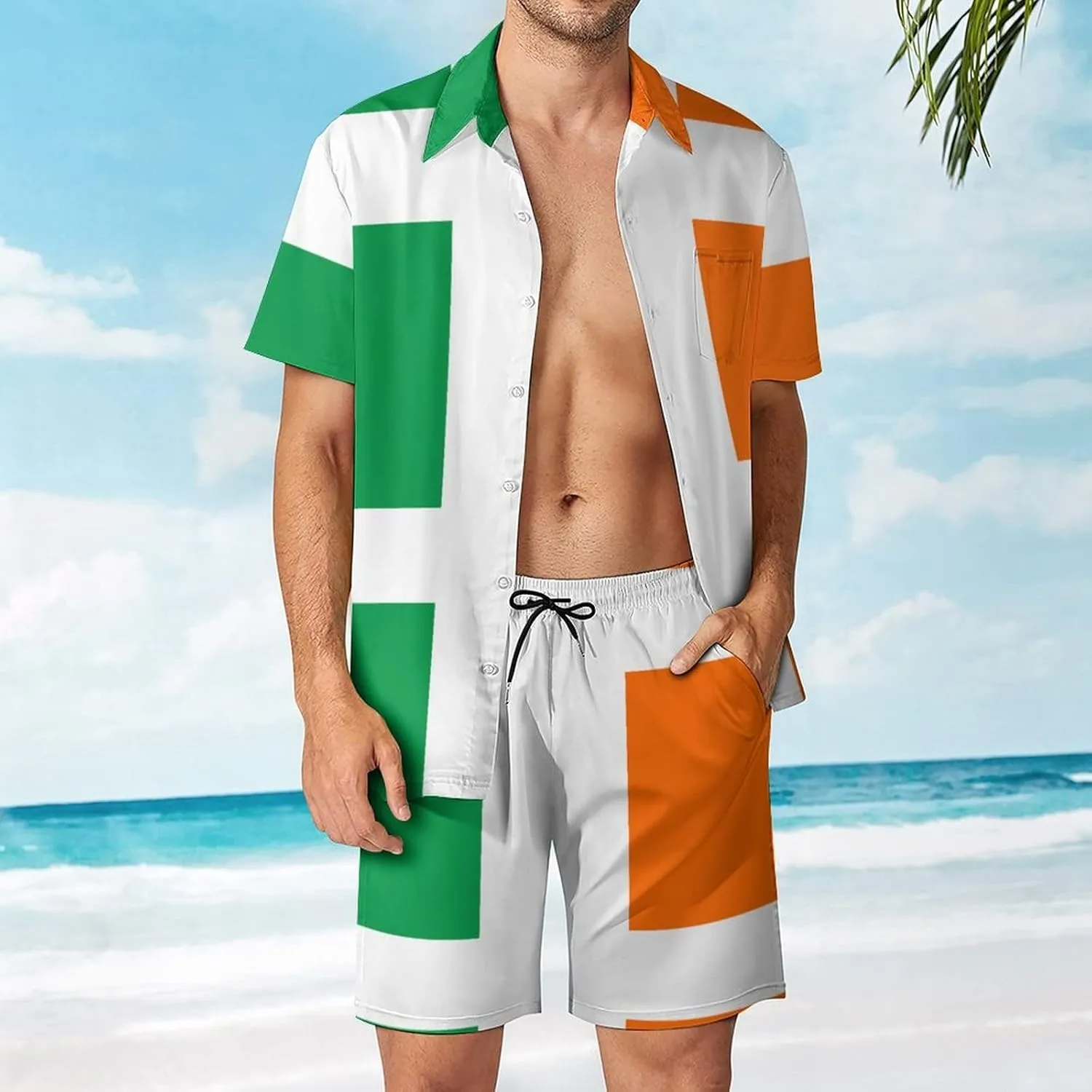 Adugen Origei Ireland Flag Casual Beach Suit Summer Beach Shorts 80s 90s Men's Swim Trunks Printed Beach Shorts 3XL