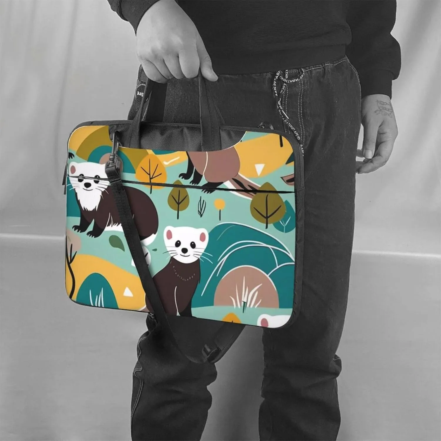 Adventurous Ferret Print Laptop Bag, 13-15.6 inch Work Tote Briefcase Messenger Bag Gifts for Men Women