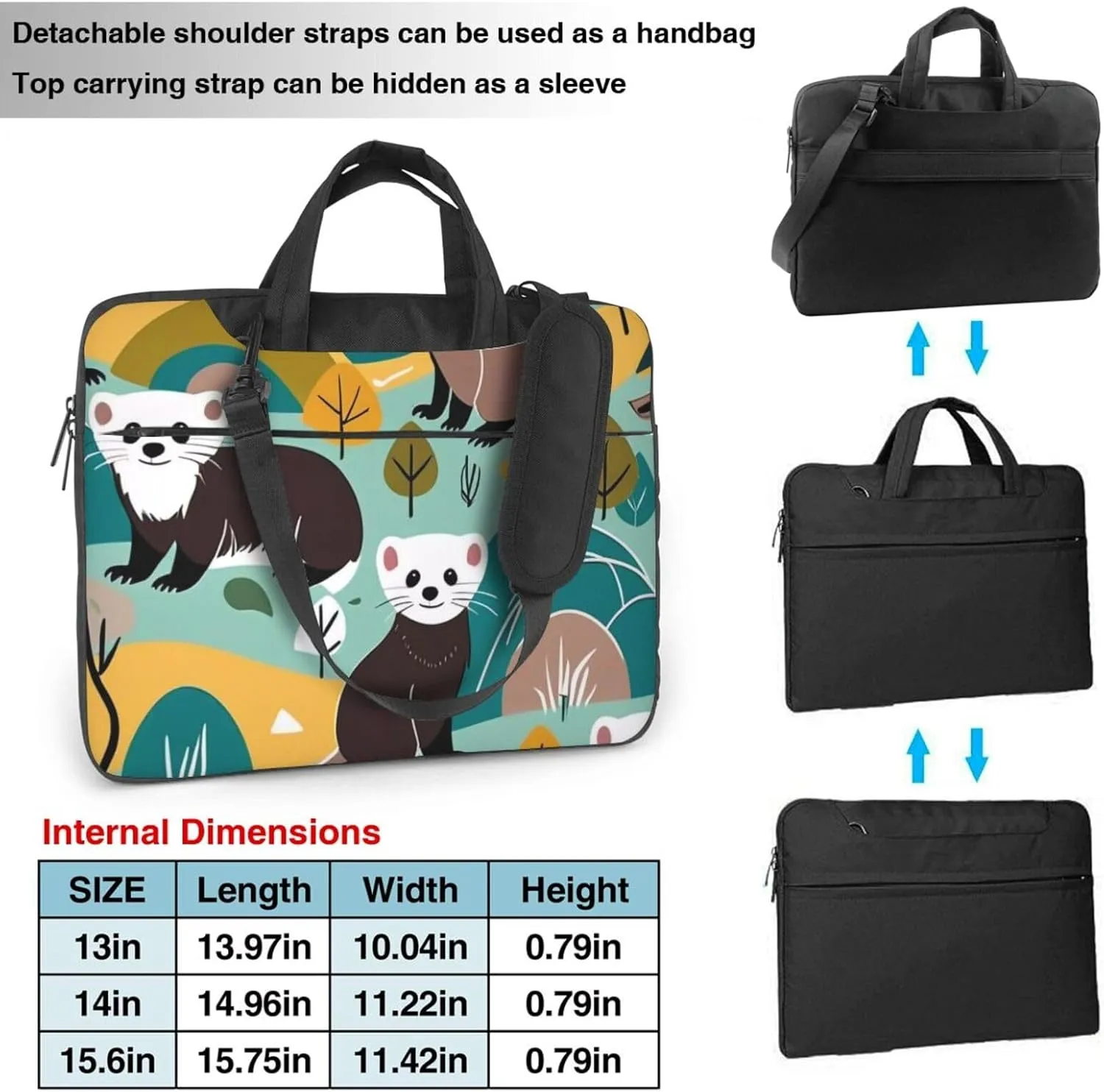 Adventurous Ferret Print Laptop Bag, 13-15.6 inch Work Tote Briefcase Messenger Bag Gifts for Men Women