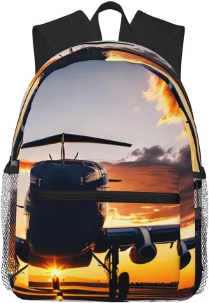 Aircraft Plane at Sunset College Backpack For Women Men,Lightweight Travel Bag Backpack With Pockets