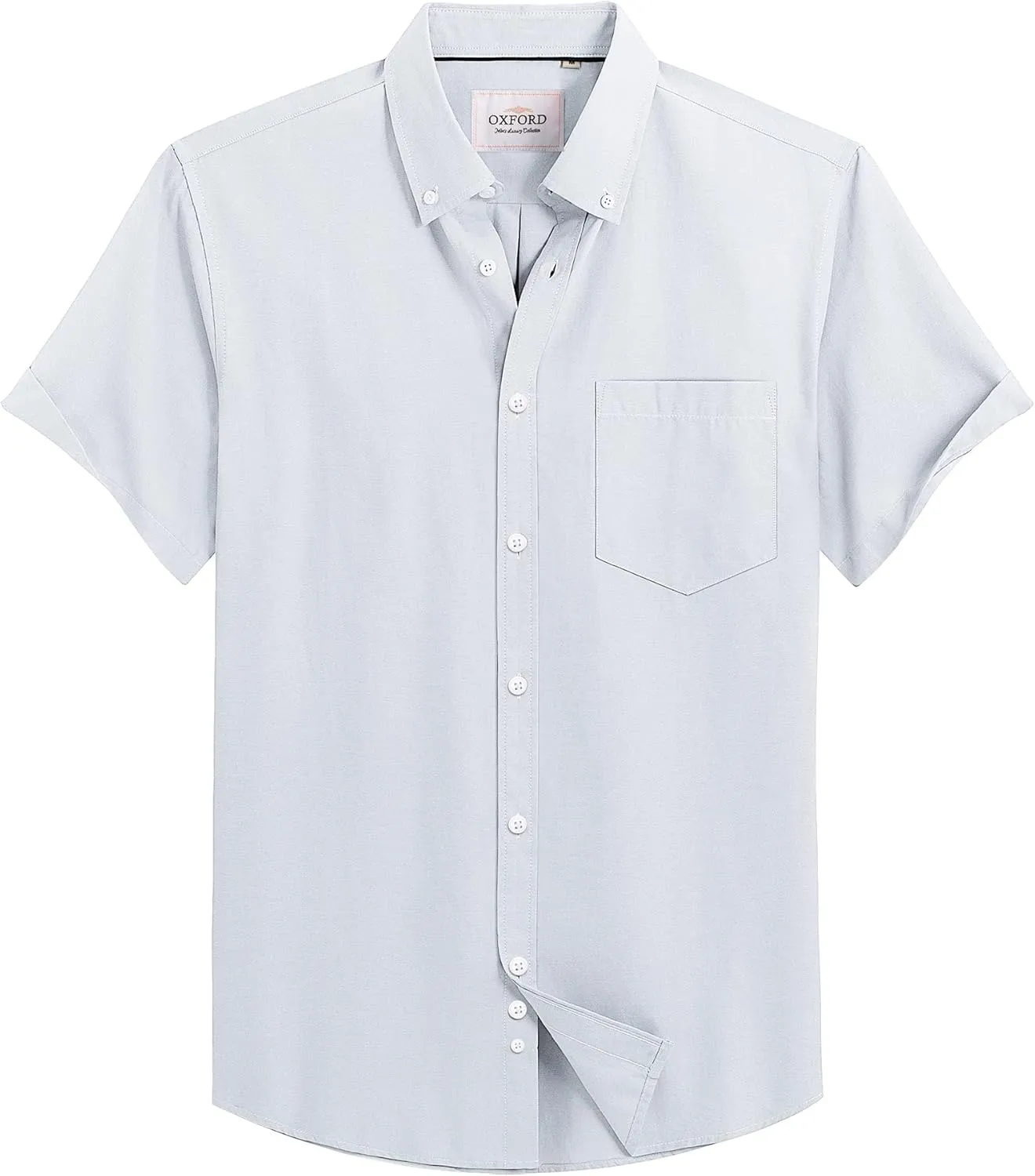 Alimens & Gentle Men's Short Sleeve Oxford Shirt Regular Fit Button Down Collar Shirts with Pocket
