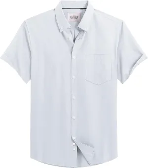 Alimens & Gentle Men's Short Sleeve Oxford Shirt Regular Fit Button Down Collar Shirts with Pocket