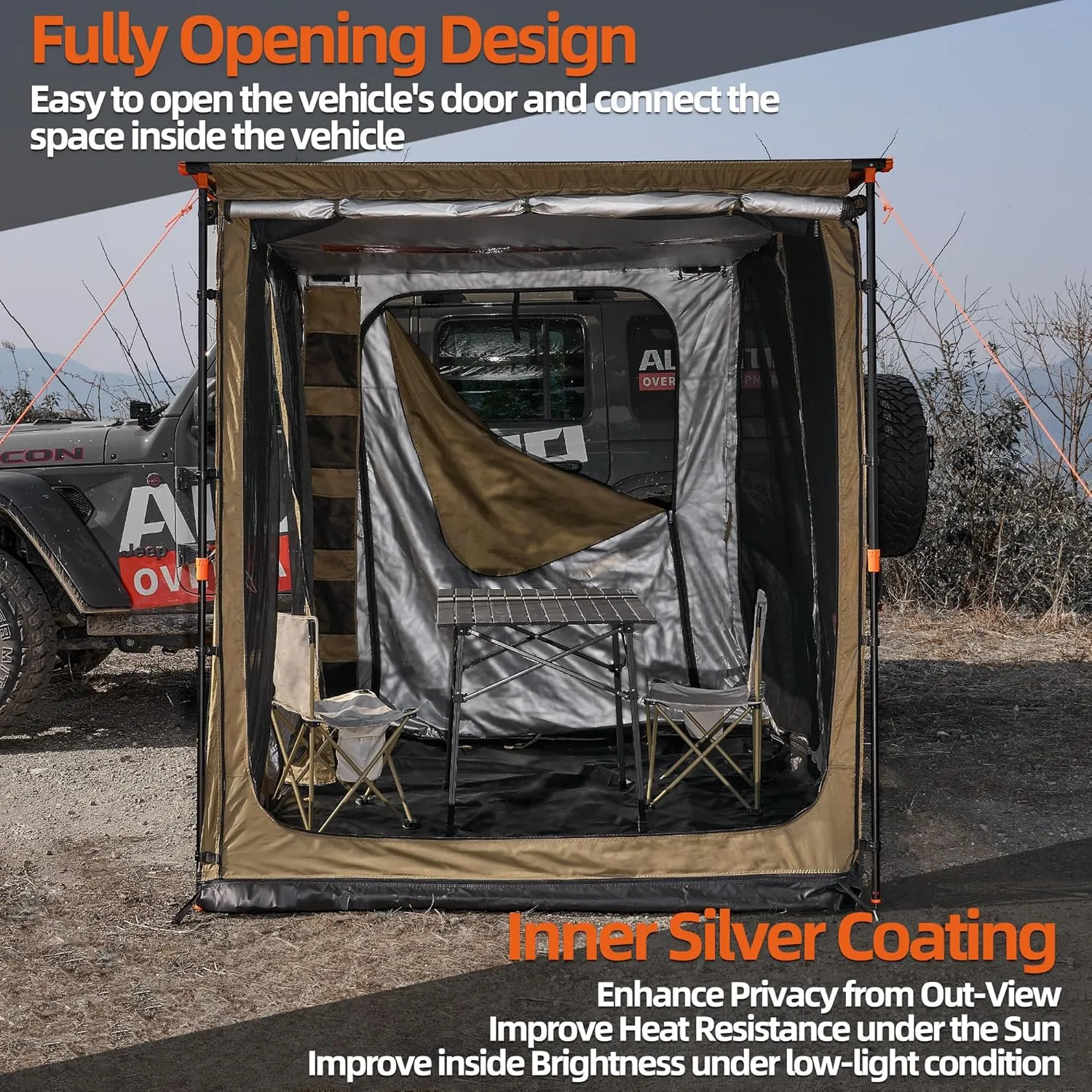 ALL-TOP Awning Room with Floor 6.6' x 8.2' Rip-Stop 420D Oxford Awning Tent with Bug-Resistance Mesh, Waterproof Sun Shelter for Overland, Camping(Room Only)
