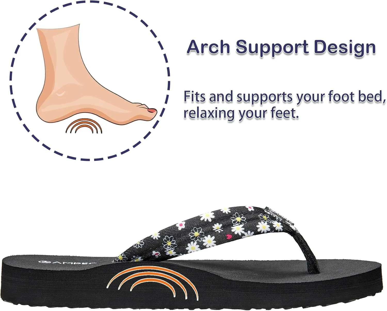 Ampeo Women's Arch Support Flip Flops Comfortable Casual Summer Beach Thong Sandals