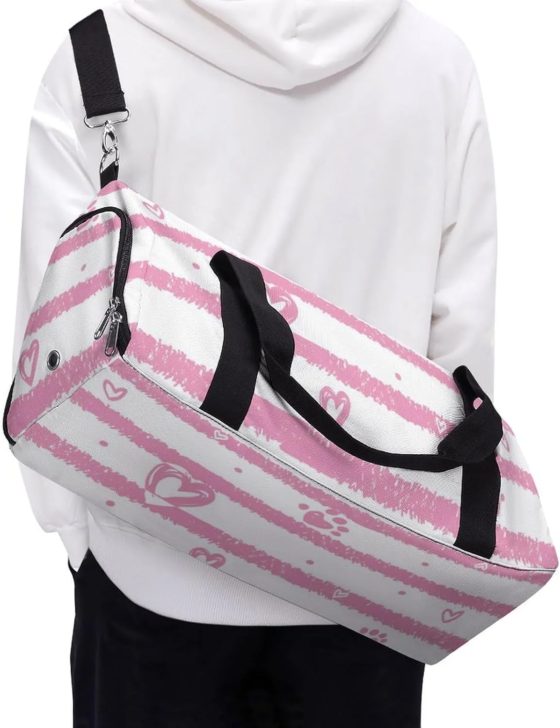 Animal Tracks And Hearts Fitness Large Gym Bag for Unisex with Shoe Compartment & Wet Pocket