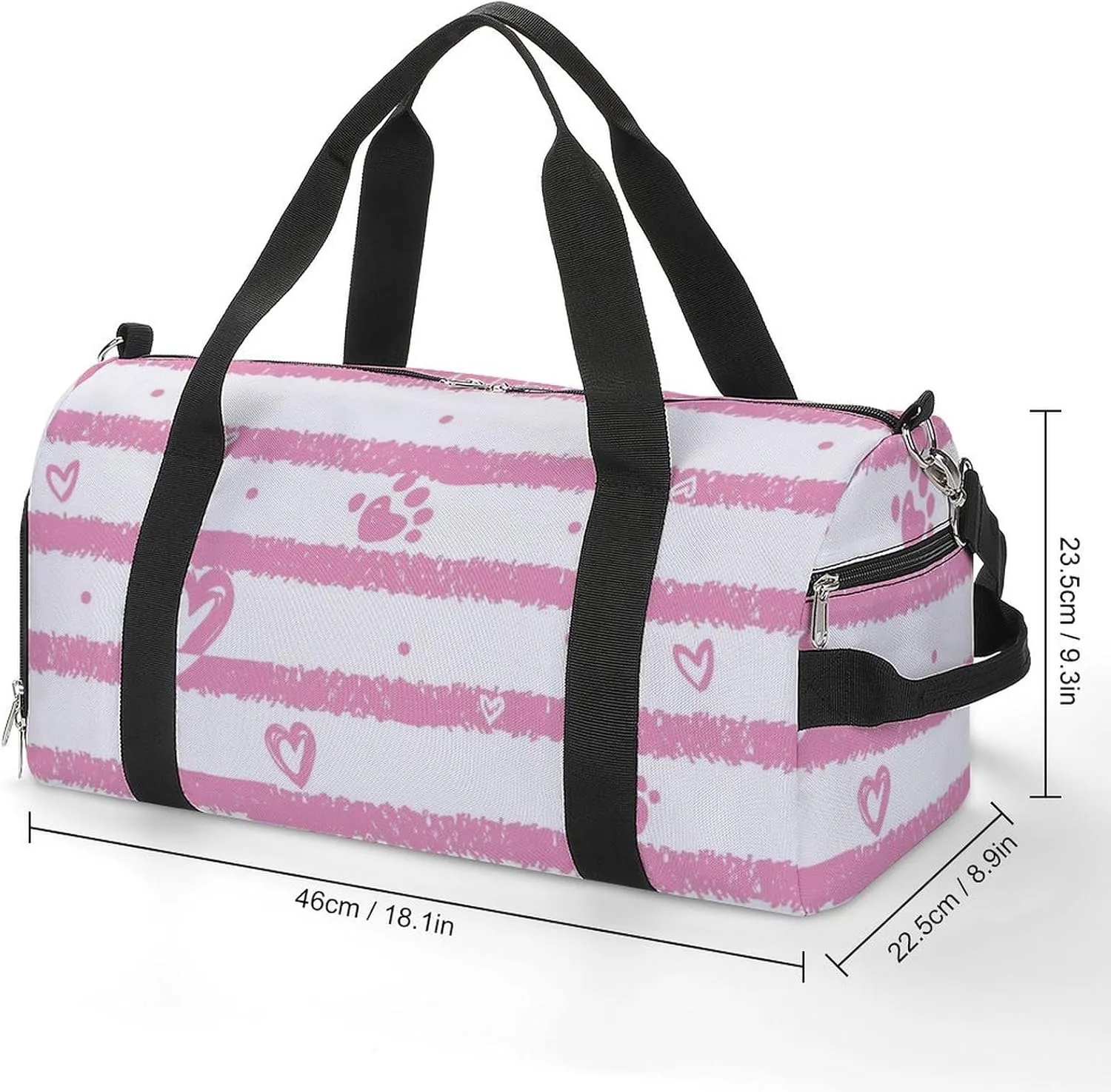 Animal Tracks And Hearts Fitness Large Gym Bag for Unisex with Shoe Compartment & Wet Pocket