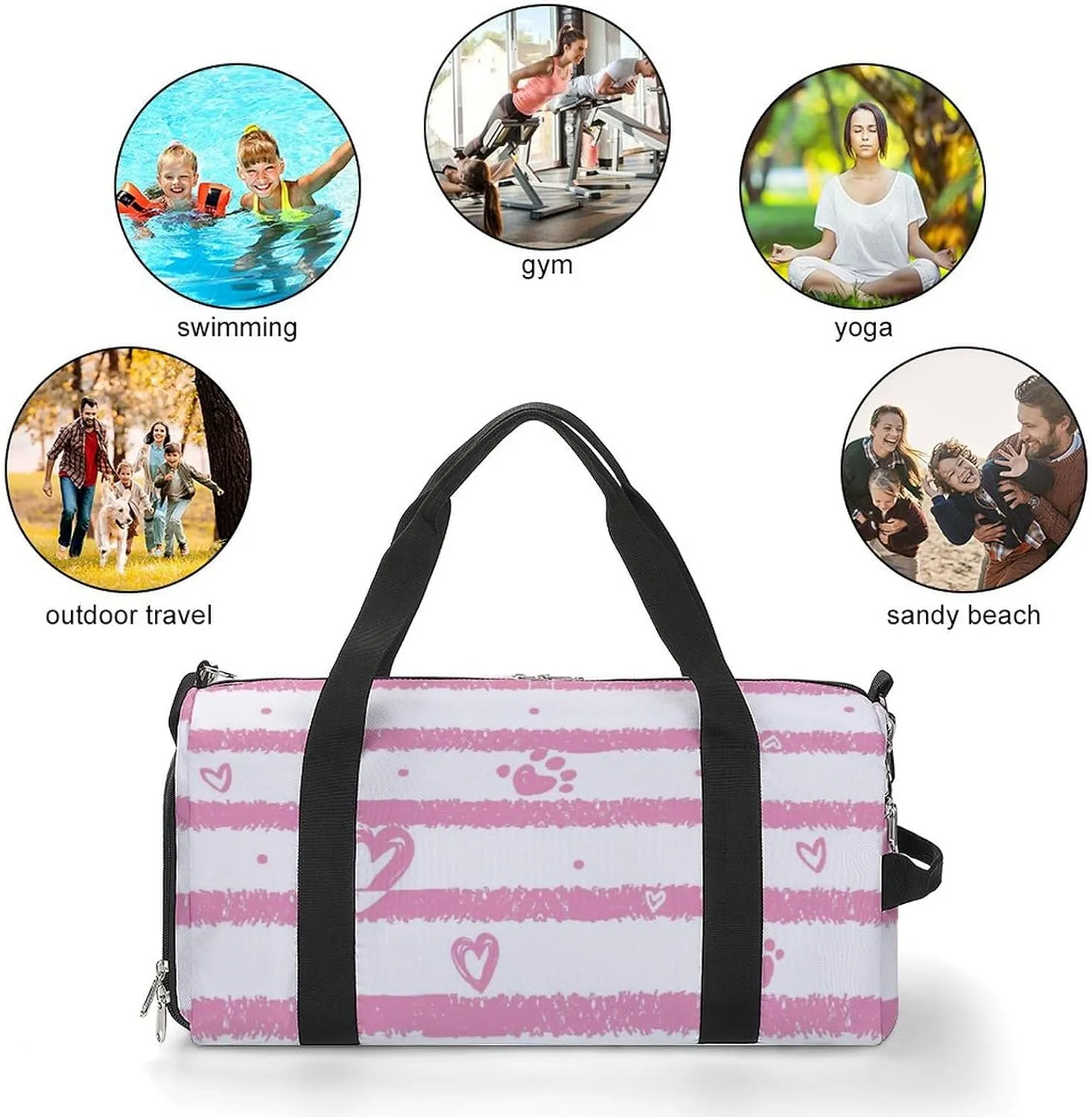 Animal Tracks And Hearts Fitness Large Gym Bag for Unisex with Shoe Compartment & Wet Pocket