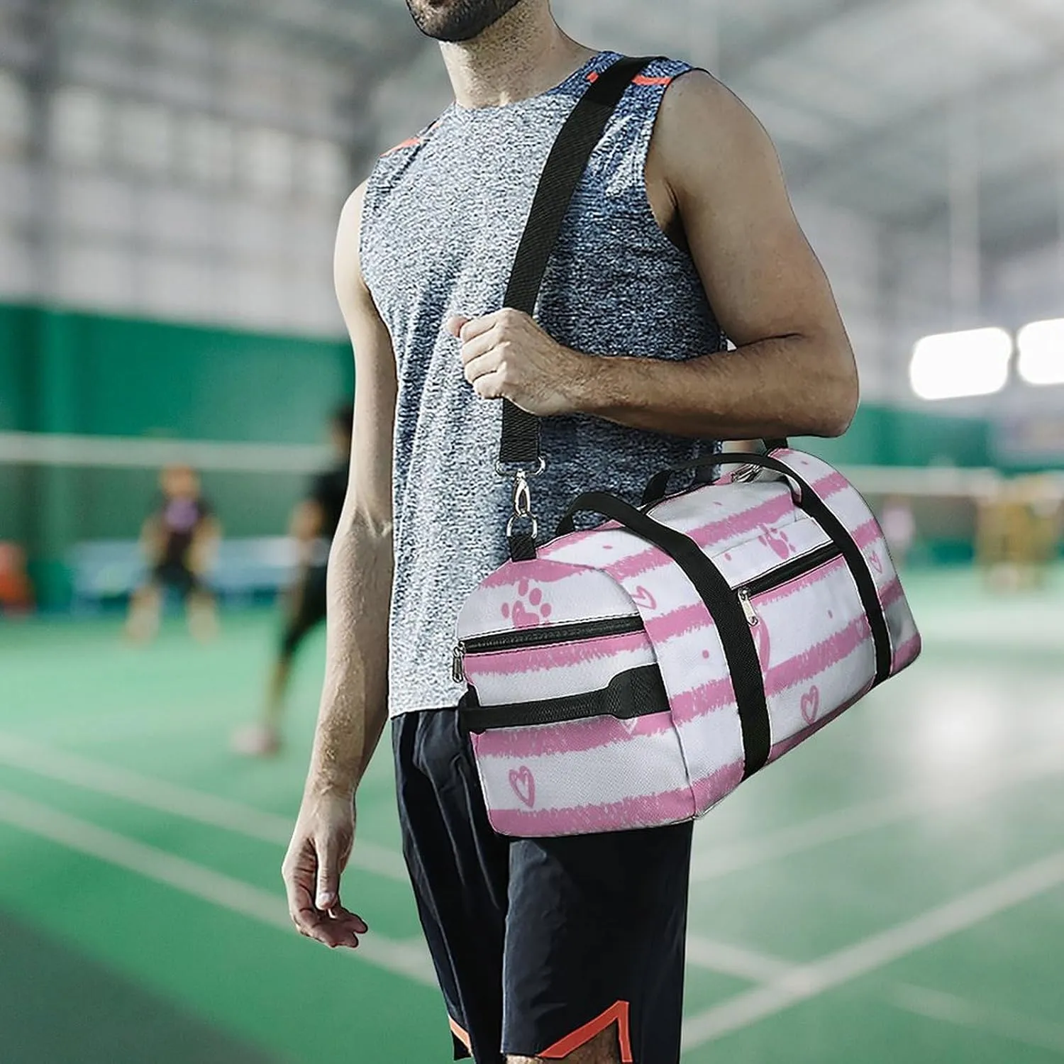 Animal Tracks And Hearts Fitness Large Gym Bag for Unisex with Shoe Compartment & Wet Pocket