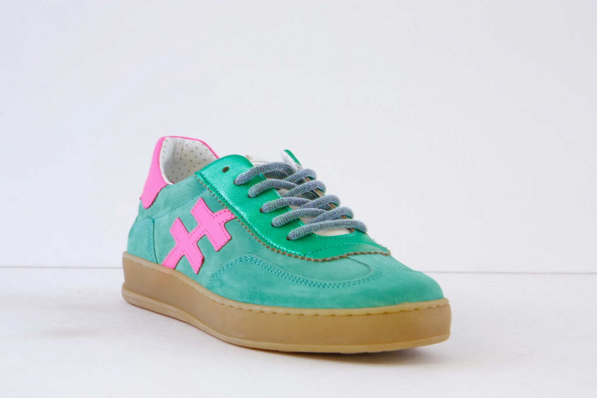 ANOTHER TREND - A032.11.62 LACED FASHION TRAINER - GREEN/PINK