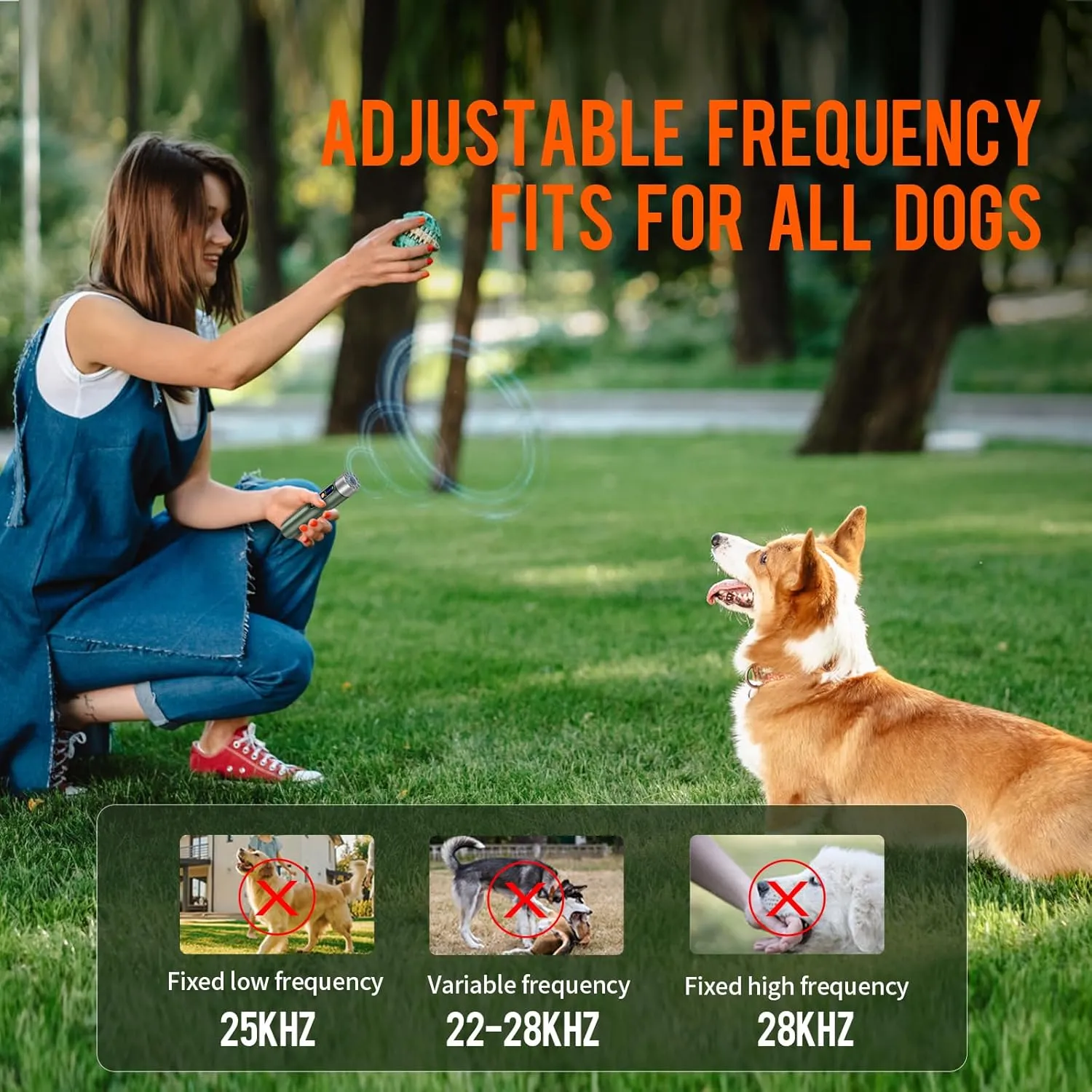 Anti Barking Devic-Dog Bark Control Device,Stop Bad Behavior-Rechargeable Ultrasonic Barking Handheld for Dogs -Professional Pet Trainer,Dog Silencer with LED Bright Flashlight