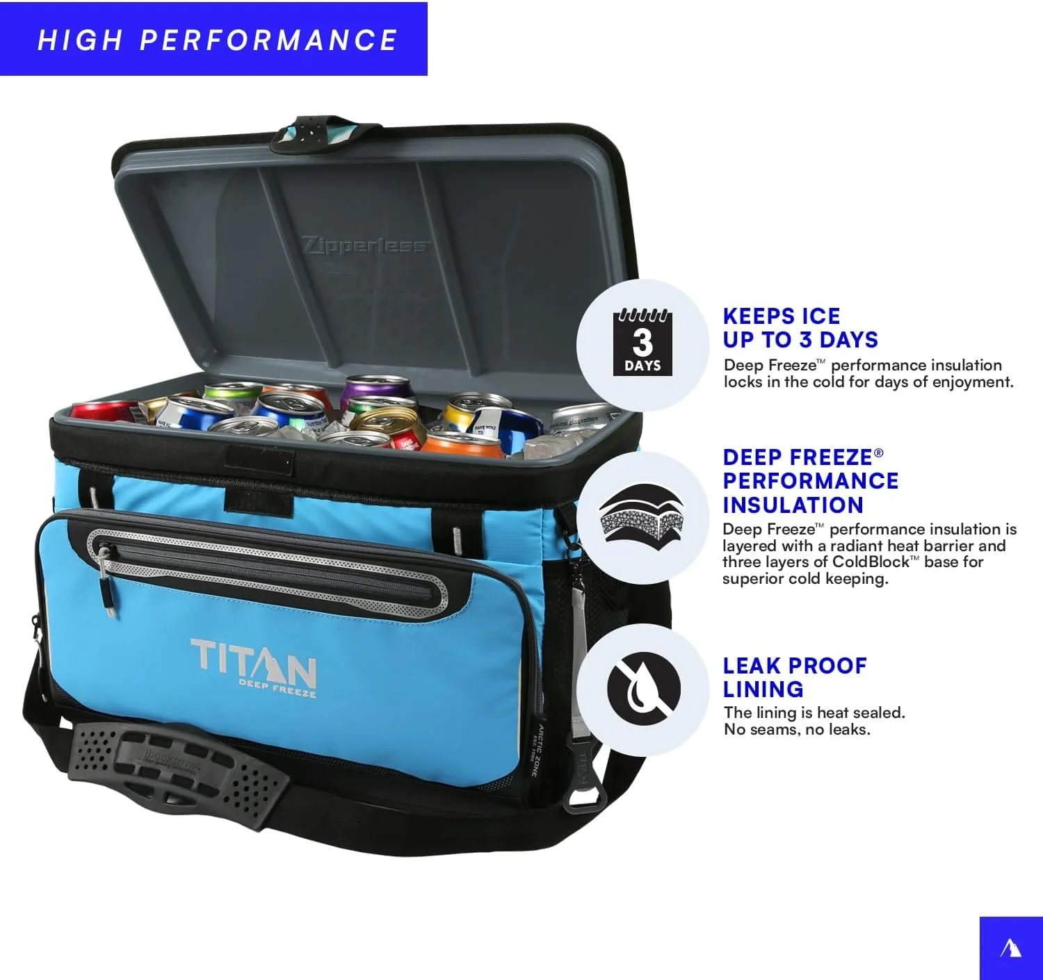 Arctic Zone Titan Deep Freeze Cooler - Zipperless Hardbody Cooler - Small & Large Capacity- Beach & Camping Cooler - Deep Freeze Insulation, HardBody Liner, and SmartShelf