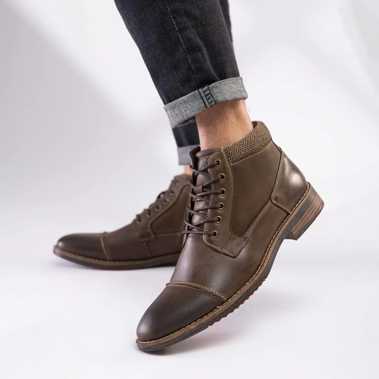 Arkbird Mens Oxford Leather Dress Boots Classic Cap Toe Side Zip Mid Top Casual Ankle Boots for Men
