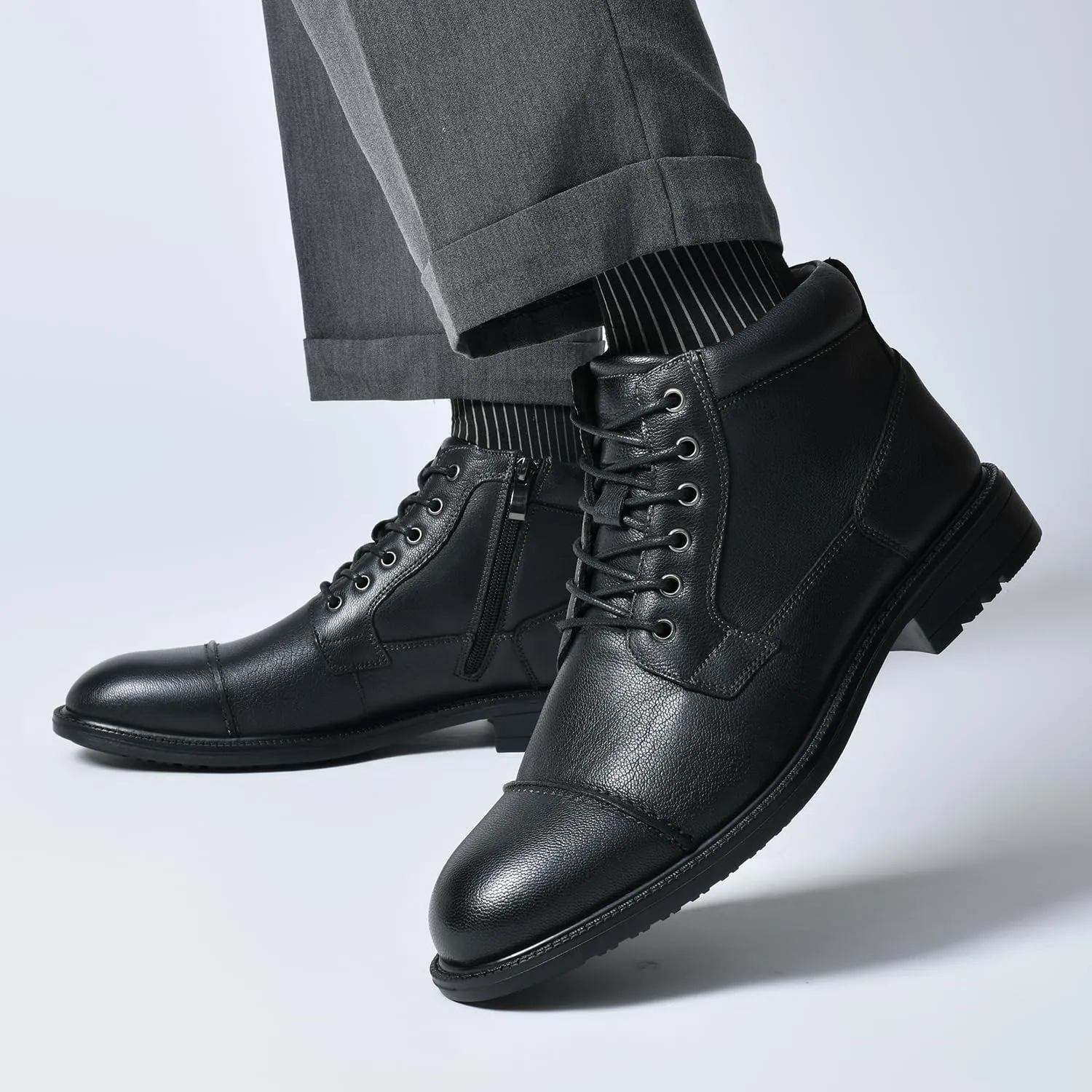 Arkbird Mens Oxford Leather Dress Boots Classic Cap Toe Side Zip Mid Top Casual Ankle Boots for Men