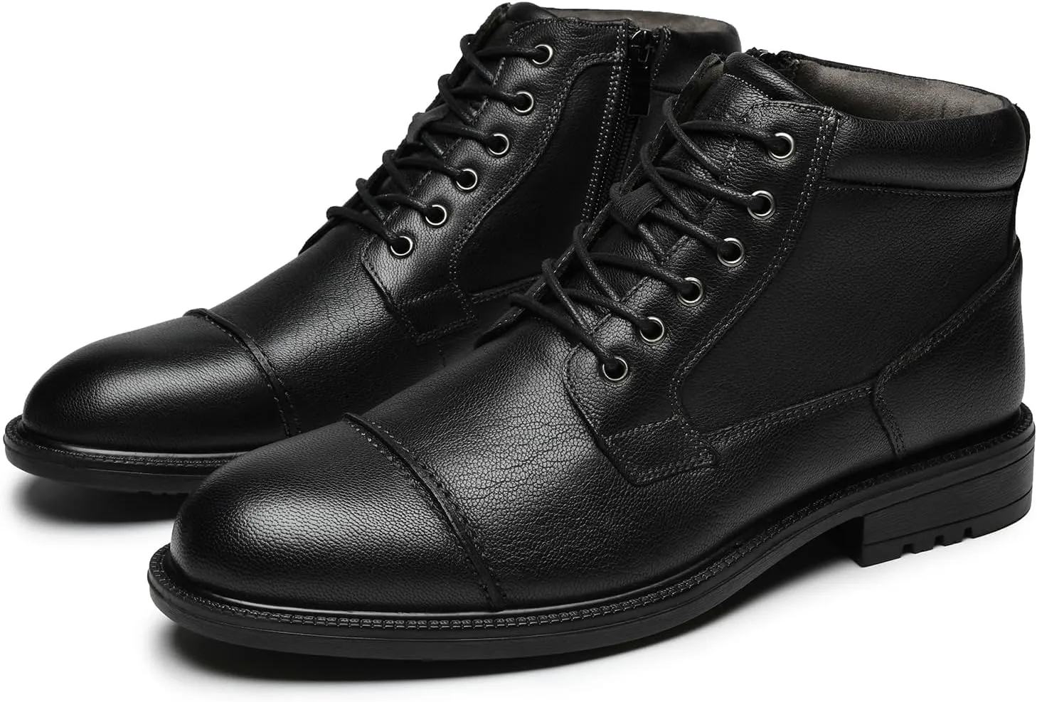 Arkbird Mens Oxford Leather Dress Boots Classic Cap Toe Side Zip Mid Top Casual Ankle Boots for Men