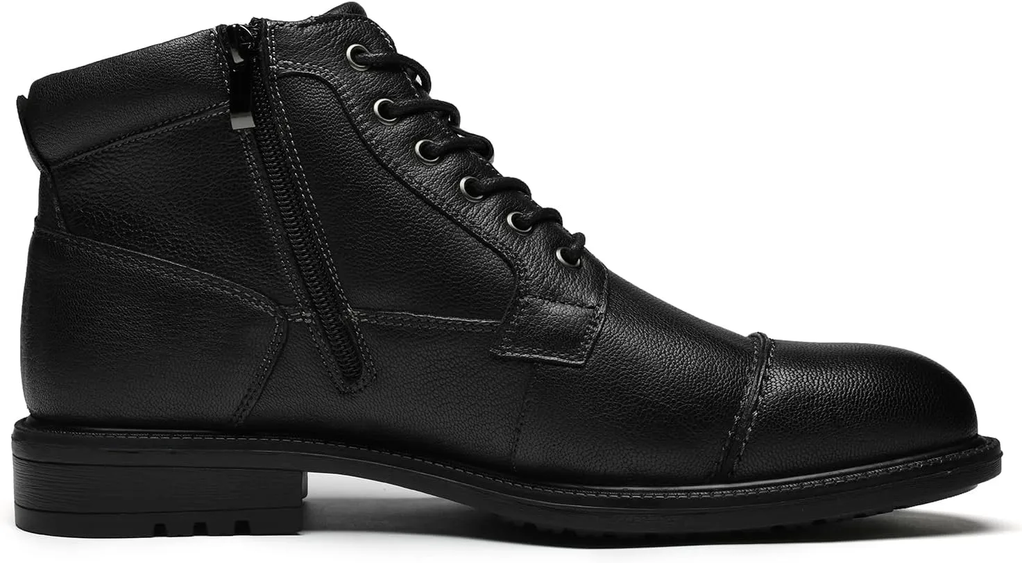 Arkbird Mens Oxford Leather Dress Boots Classic Cap Toe Side Zip Mid Top Casual Ankle Boots for Men