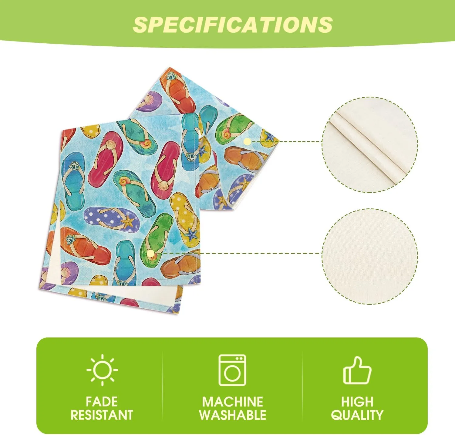 Artoid Mode Blue Flip Flops Seaside Themed Summer Table Runner, Seasonal Kitchen Dining Table Decoration for Home Party Decor 13x108 Inch