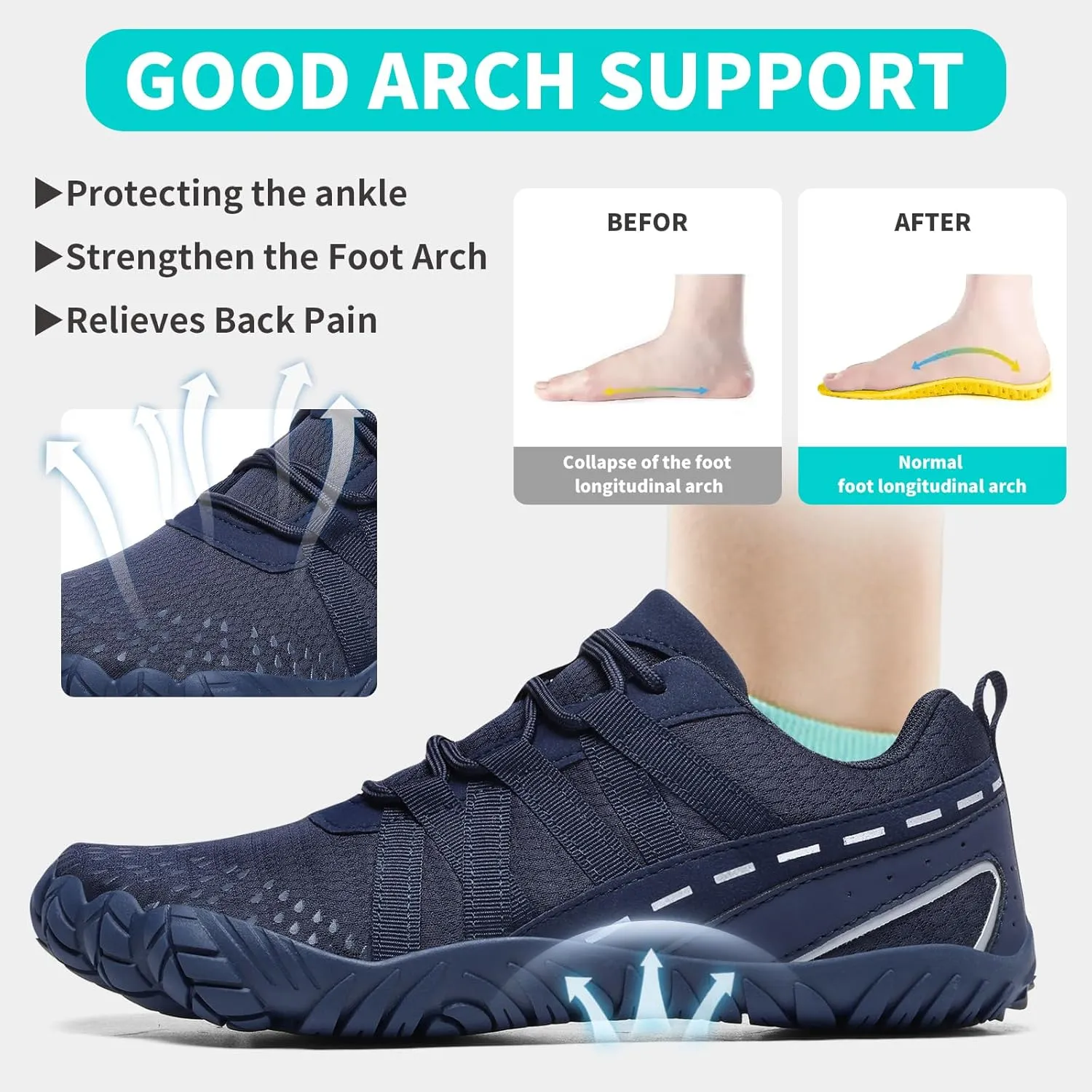 Barefoot Shoes Women Men Minimalist Zero Drop Wide Toe Box Water Shoes Hiking Barefoot Footwear Unisex Sneakers for Workout Cross-Trainer Walking Running Camping Beach Weightlifting Grounding Sport