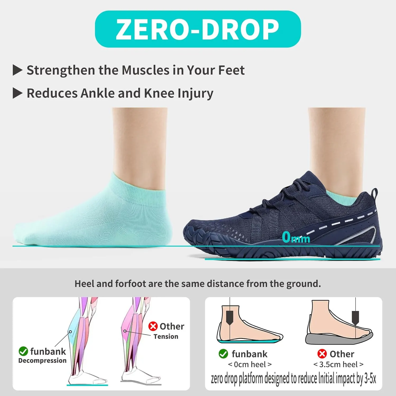 Barefoot Shoes Women Men Minimalist Zero Drop Wide Toe Box Water Shoes Hiking Barefoot Footwear Unisex Sneakers for Workout Cross-Trainer Walking Running Camping Beach Weightlifting Grounding Sport