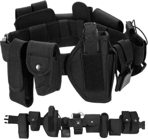 Battle Belt with Accessories 10 in 1 600D Oxford Cloth Utility Belt Adjustable Heavy Duty Tactical Combat Belt for Daily Commuting, Hunting, Simulated Training, Black